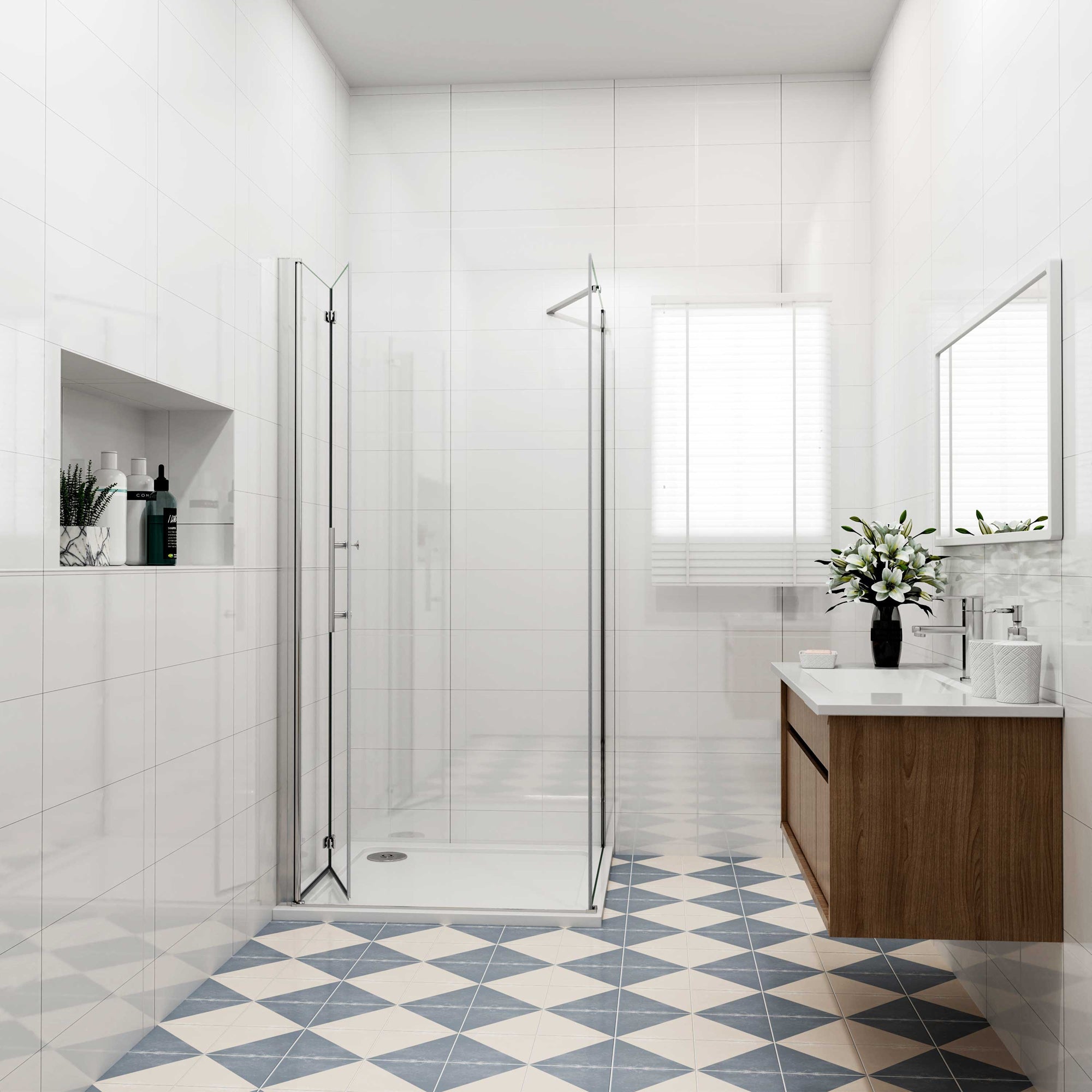 Douchecabine met vouwdeur en vaste zijwand ,NANO EasyClean veiligheidsglas,B:70xD:80x185cm,50cm Stabilisatiestang