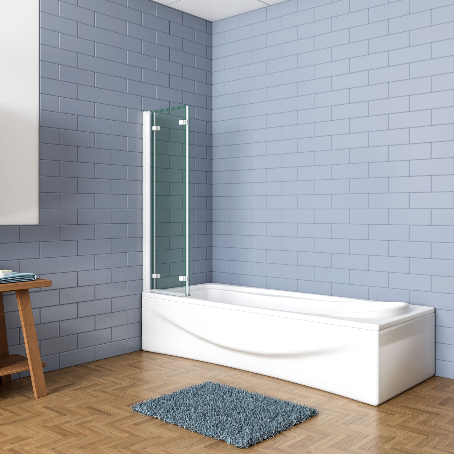 Aica Luxe Badwand 130x140cm,3-Delig Inklapbaar,6mm Transparant Easy Clean Gehard Glas,Grijs Frame,Eenvoudige Montage