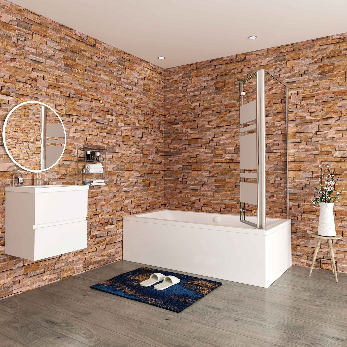 Aica Scandinavische Badwand 130/140x60/70/75/80x140cm,3-Delig Inklapbaar,6mm Wit Gesatineerd Easy Clean Gehard Glas,Chroom Frame,Eenvoudige Montage