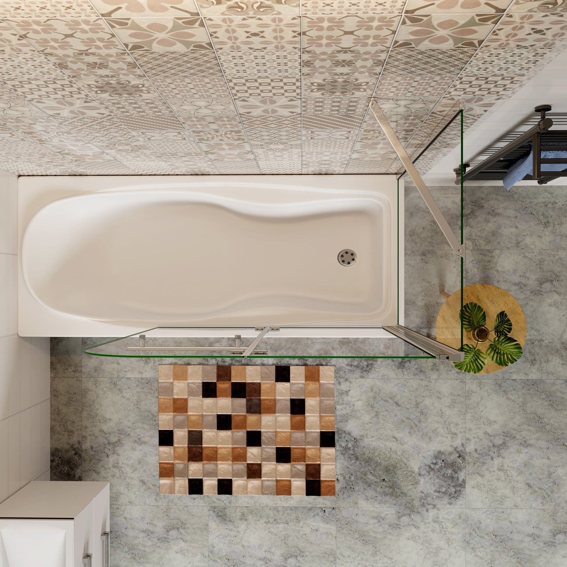 Aica Klassieke Badwand 95/100/120x60/70/75/80x140cm,2-Delig Inklapbaar,6mm Transparant Easy Clean Gehard Glas,Chroom Frame,met Handdoekhouder,Eenvoudige Montage