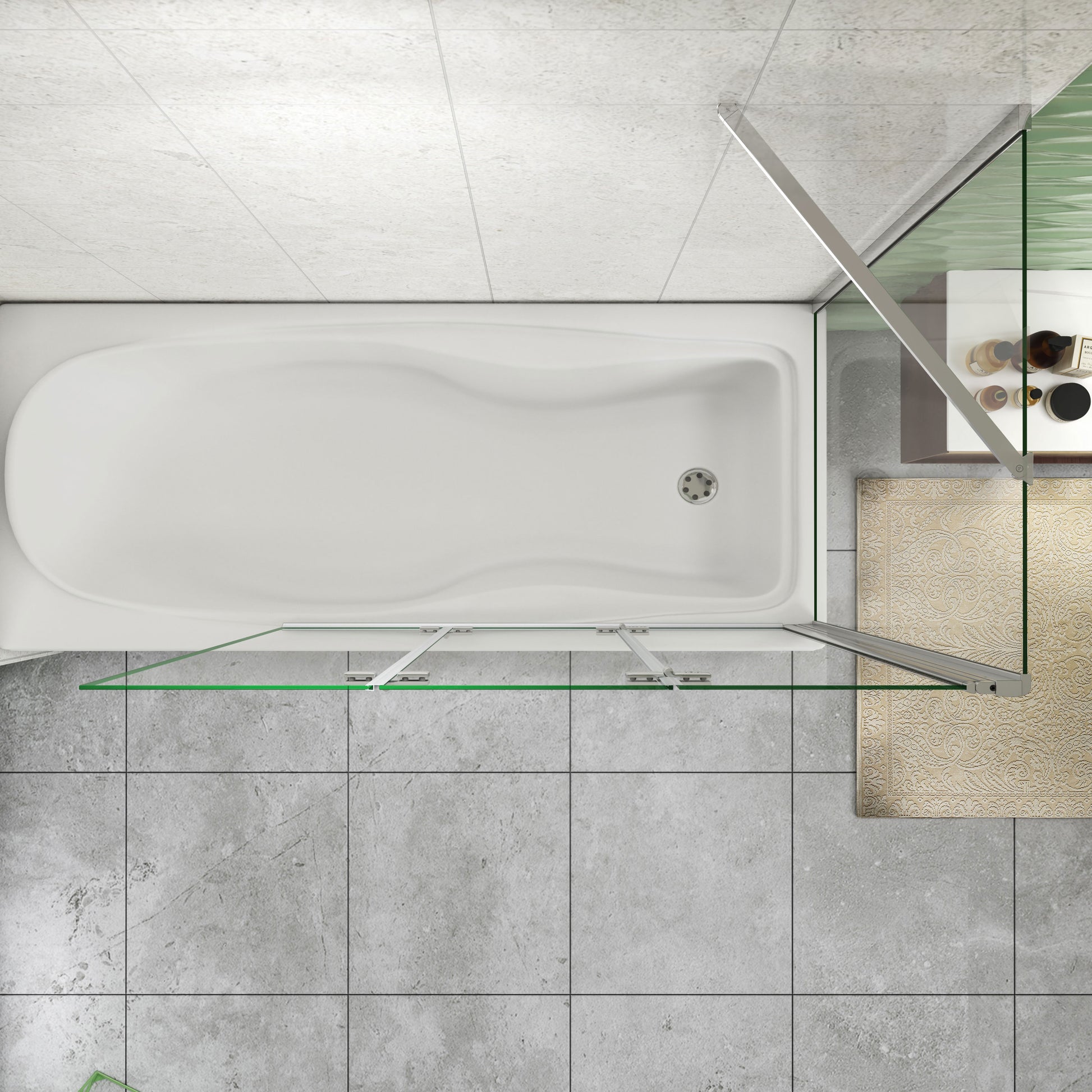 Aica Luxe Badwand 130x60/70/75/80x140cm-3-Delig Inklapbaar 6mm Transparant Easy Clean Gehard Glas-Chroom Frame-Eenvoudige Montage