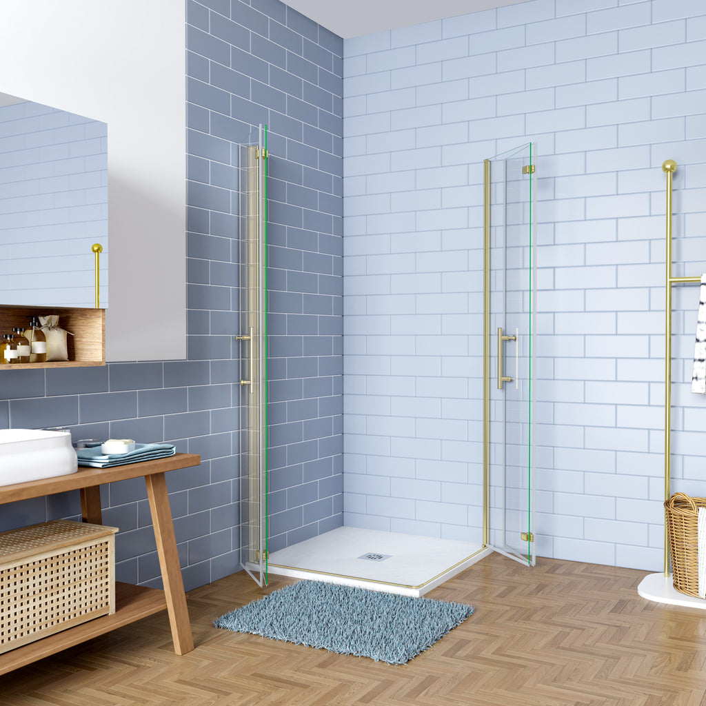 Douchecabine Opvouwbare 6mm NANO Easyclean veiligheidsglas goud aluminium profiel