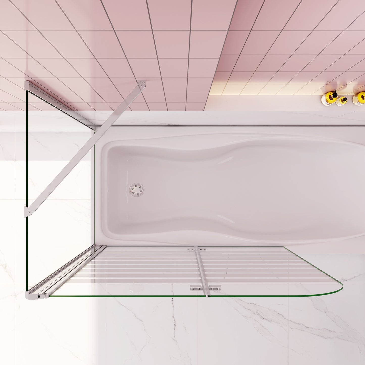 Aica Scandinavische Badwand 120x60/70/75/80x140cm,2-Delig Inklapbaar,6mm Wit Gesatineerd Easy Clean Gehard Glas,Chroom Frame,Linkse Montage