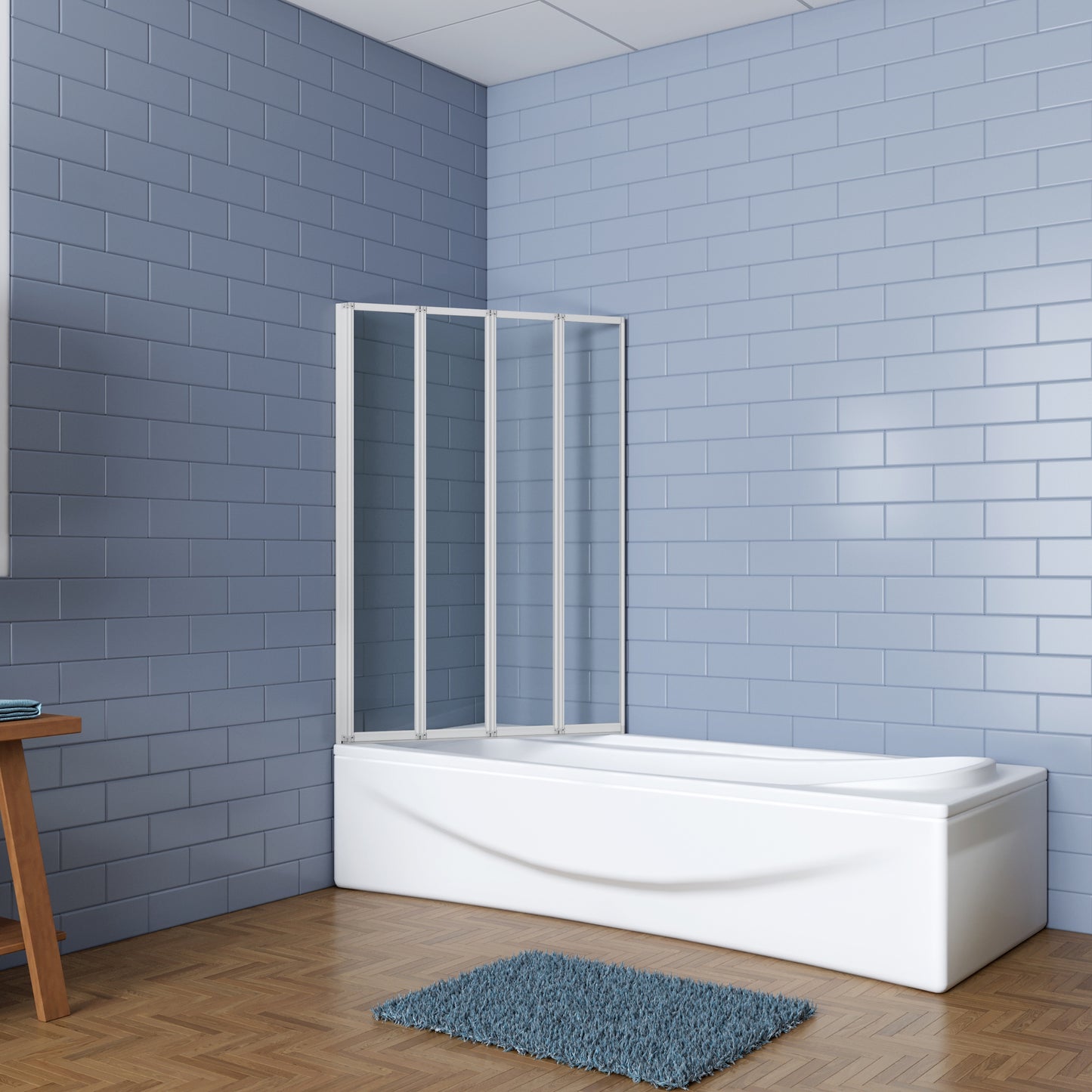 Aica Badwand 100x140cm 4-Delige Inklapbaar 4mm gehard glas-Grijs frame