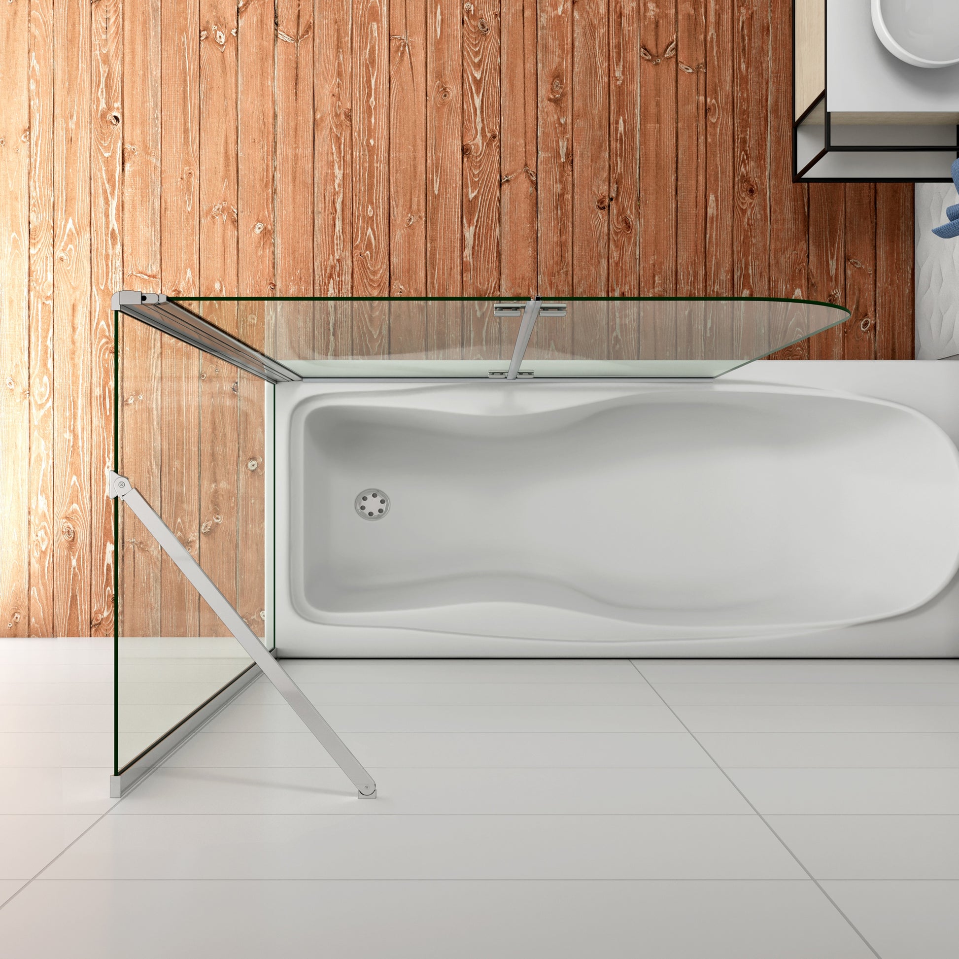 Aica Luxe Badwand 90/100/110/120x60/70/75/80x140cm-2-Delig Inklapbaar 6mm Transparant Easy Clean Gehard Glas-Chroom Frame-Eenvoudige Montage