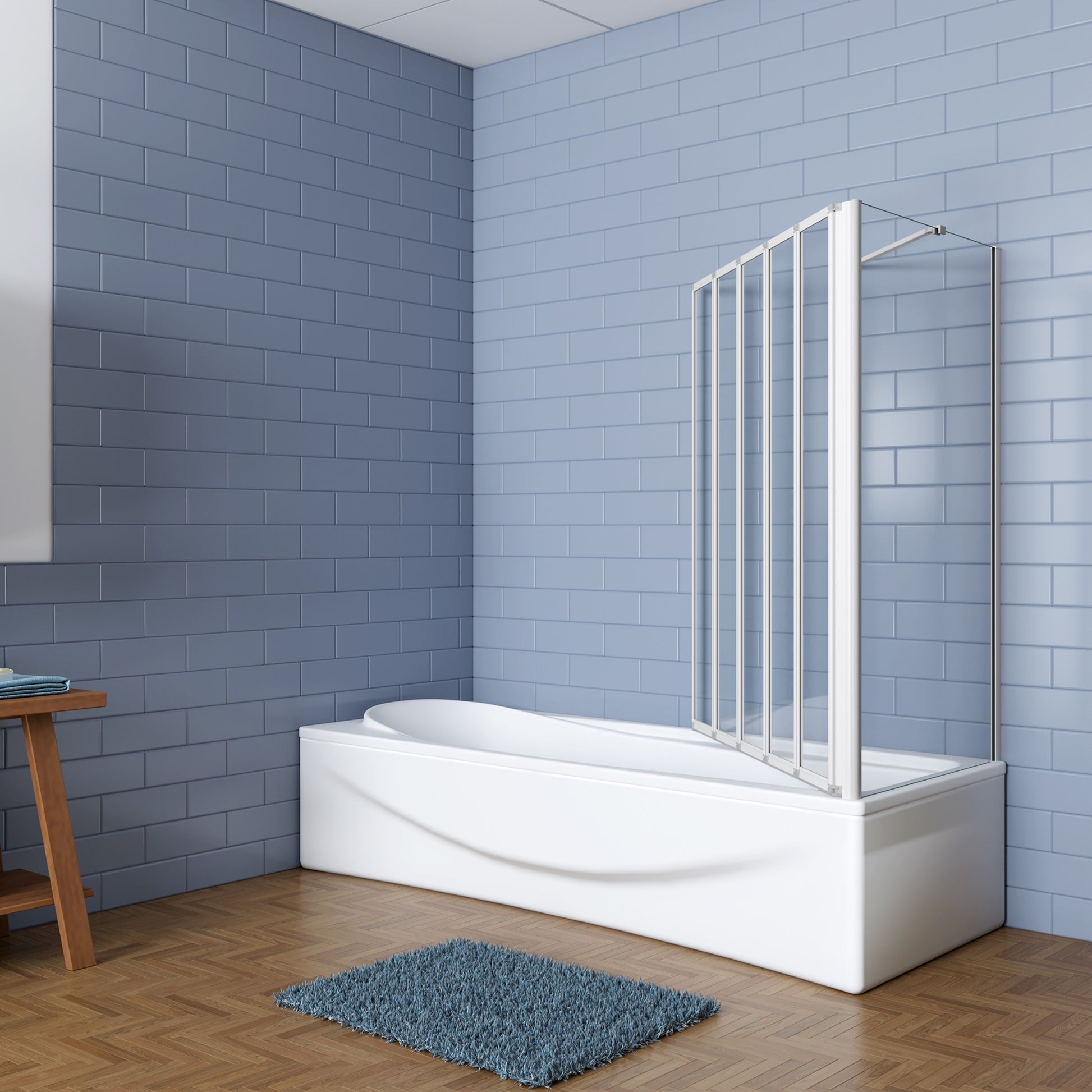 Aica Badwand 120x70/75/80x140cm 5-Delige Inklapbaar 4mm gehard glas-Grijs frame