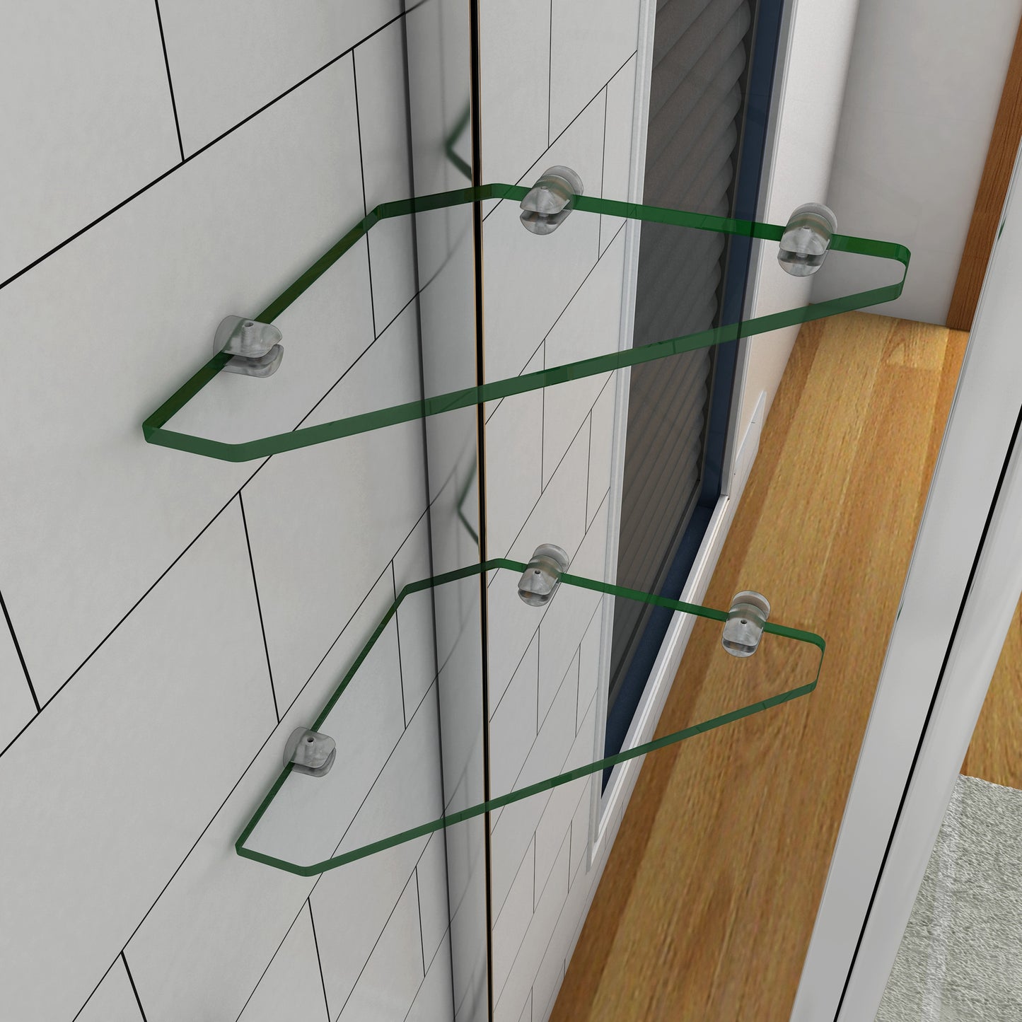 Aica Functionele Badwand 120x140cm-Vast Paneel+Draaibaar Glas-Met Plank en Handdoekhouder 6mm Gehard Glas-Chroom Frame