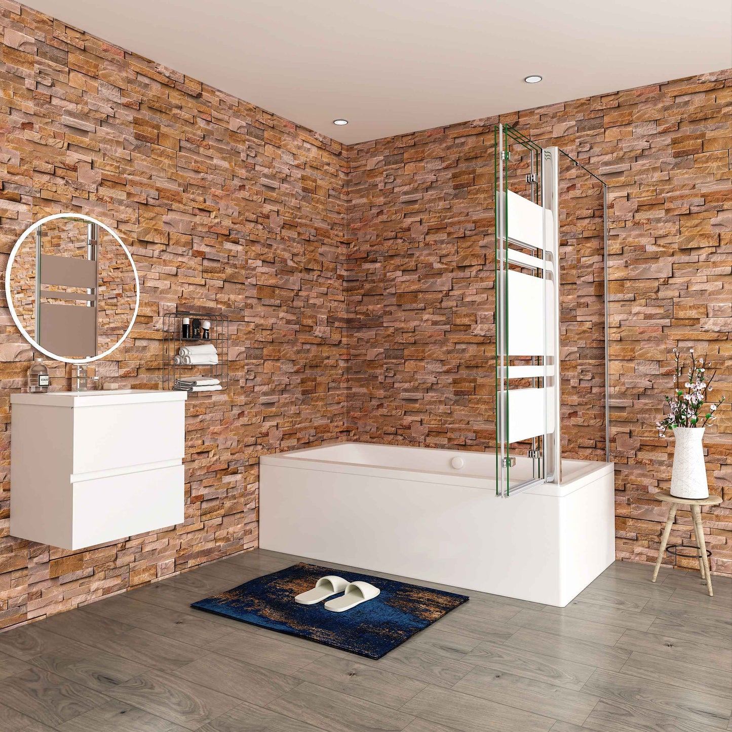 Aica Scandinavische Badwand 130/140x60/70/75/80x140cm,3-Delig Inklapbaar,6mm Wit Gesatineerd Easy Clean Gehard Glas,Chroom Frame,Eenvoudige Montage