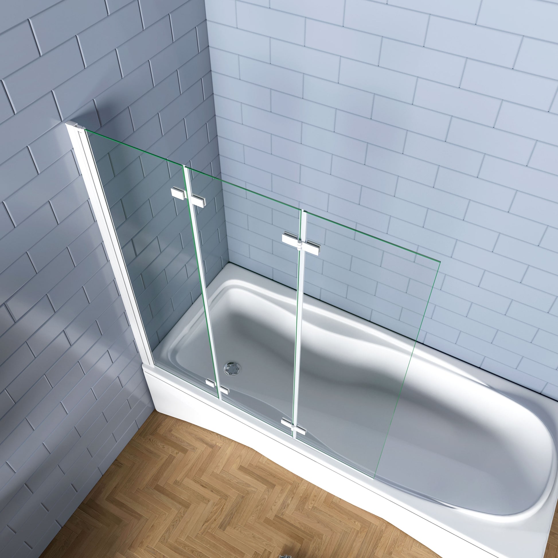 Aica Luxe Badwand 130x140cm,3-Delig Inklapbaar,6mm Transparant Easy Clean Gehard Glas,Grijs Frame,Eenvoudige Montage