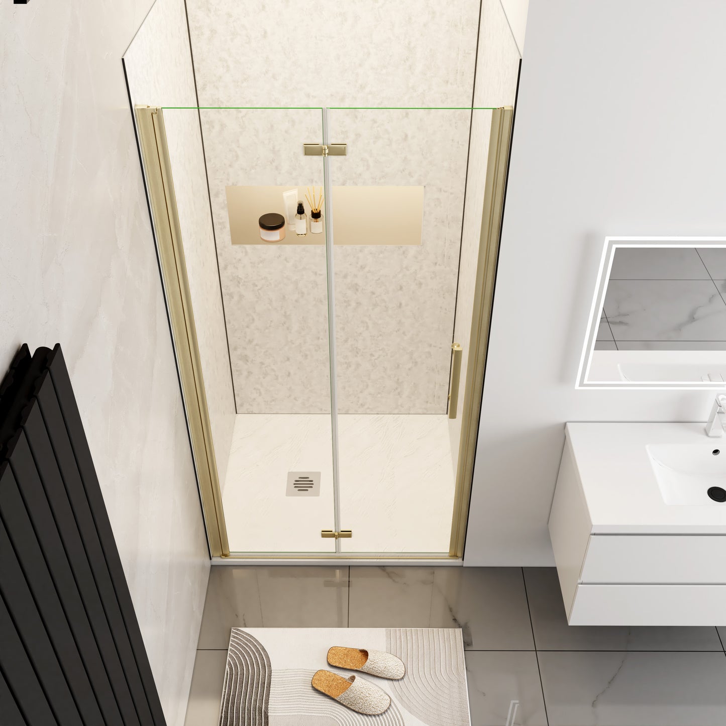 Douchedeur vouwdeur 70-80-90-95-100-110-120x195cm niche,6mm Helder Veiligheidsglas Easyclean,goud aluminium profiel