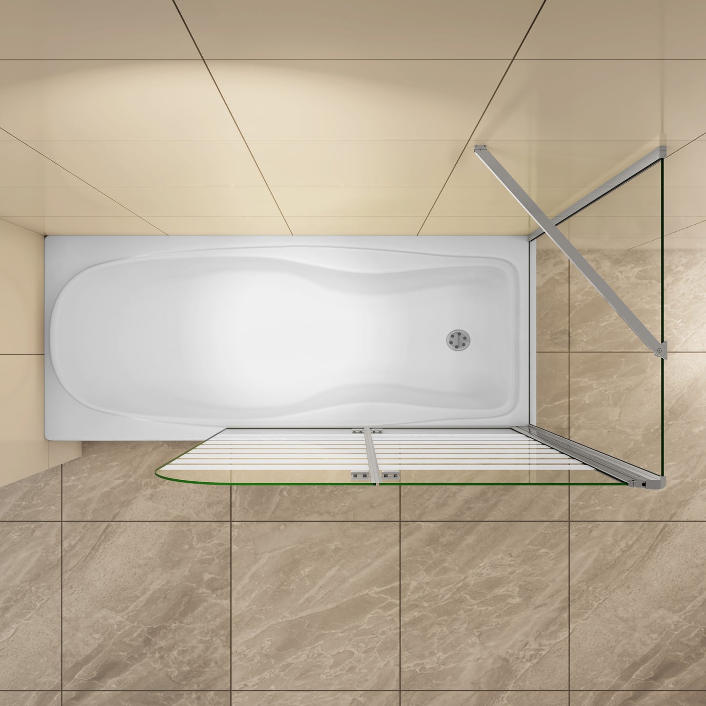 Aica Scandinavische Badwand 120x60/70/75/80x140cm,2-Delig Inklapbaar,6mm Wit Gesatineerd Easy Clean Gehard Glas,Chroom Frame,Rechtse Montage