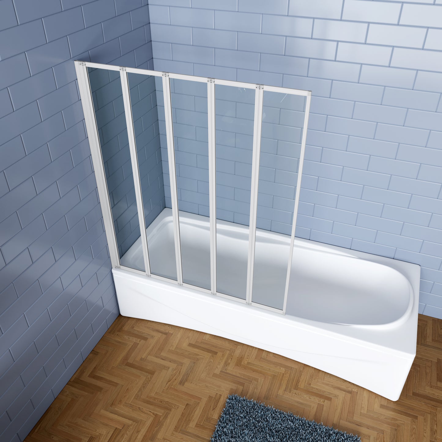 Aica Badwand 120x140cm 5-Delige Inklapbaar 4mm gehard glas-Grijs frame