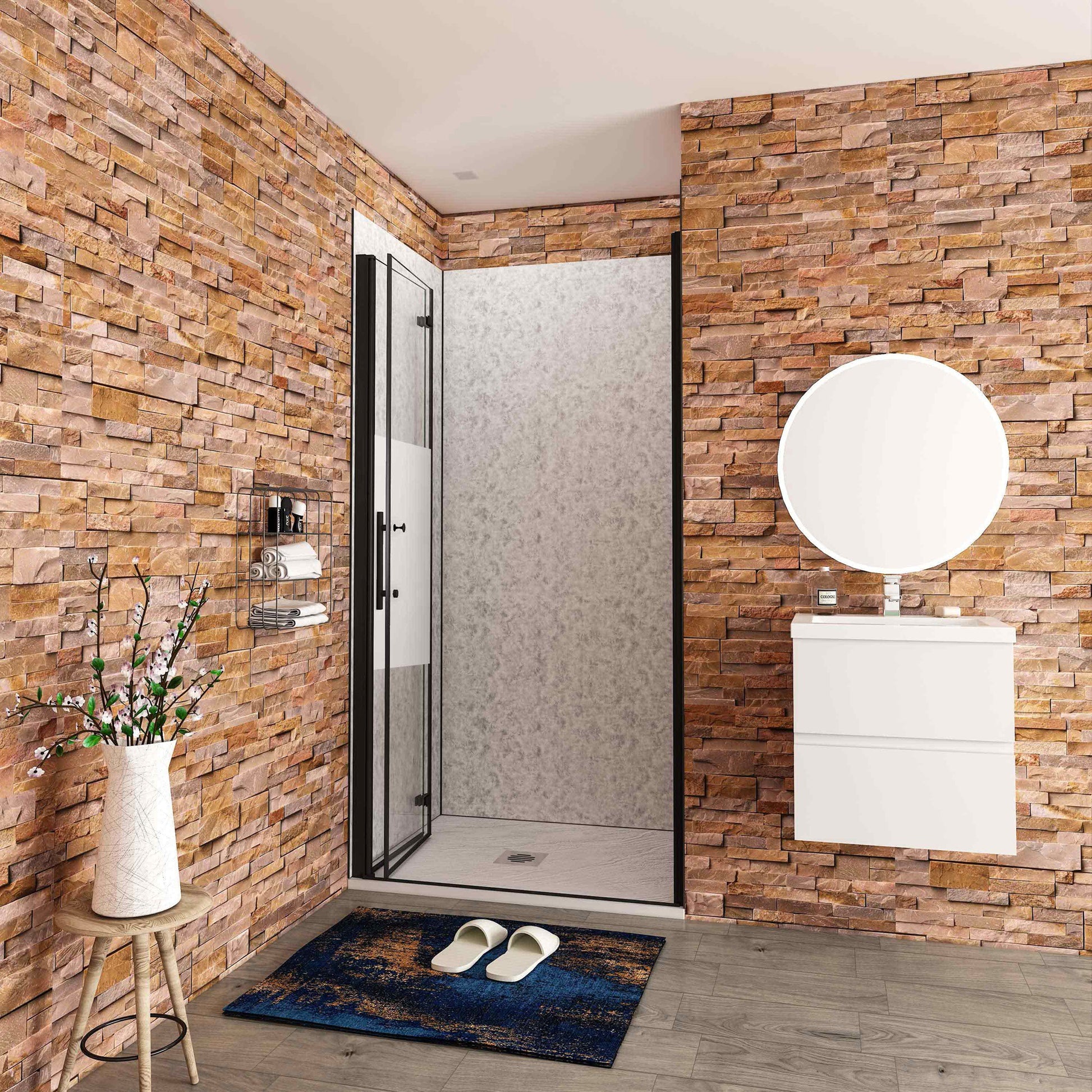 Aica Stijlvo douchedeur vouwdeur 70-76-80-90-100-110-120x195cm mat zwart 6mm veiligheidsglas met matte zeefdrukband antikalk coating