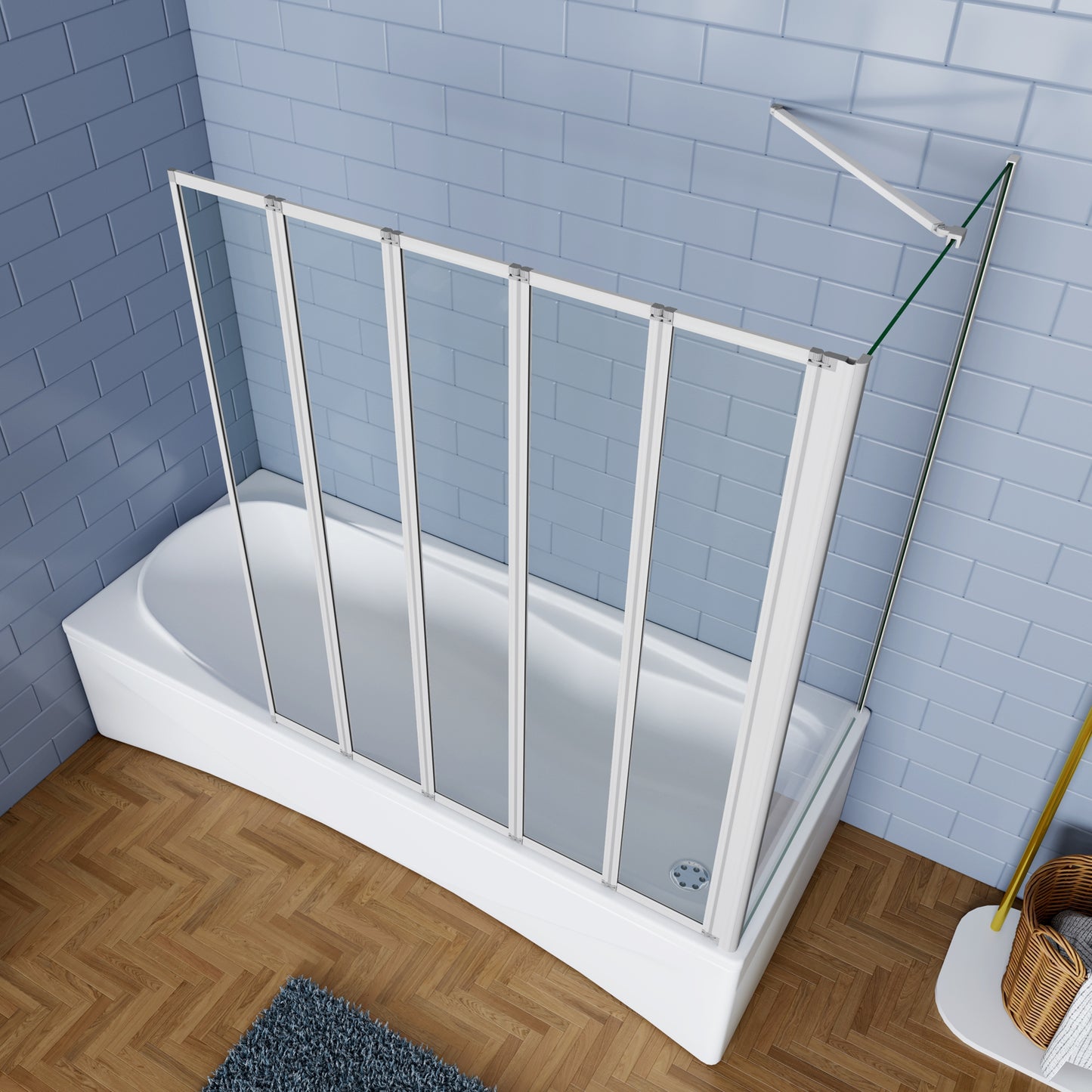 Aica Badwand 120x70/75/80x140cm 5-Delige Inklapbaar 4mm gehard glas-Grijs frame
