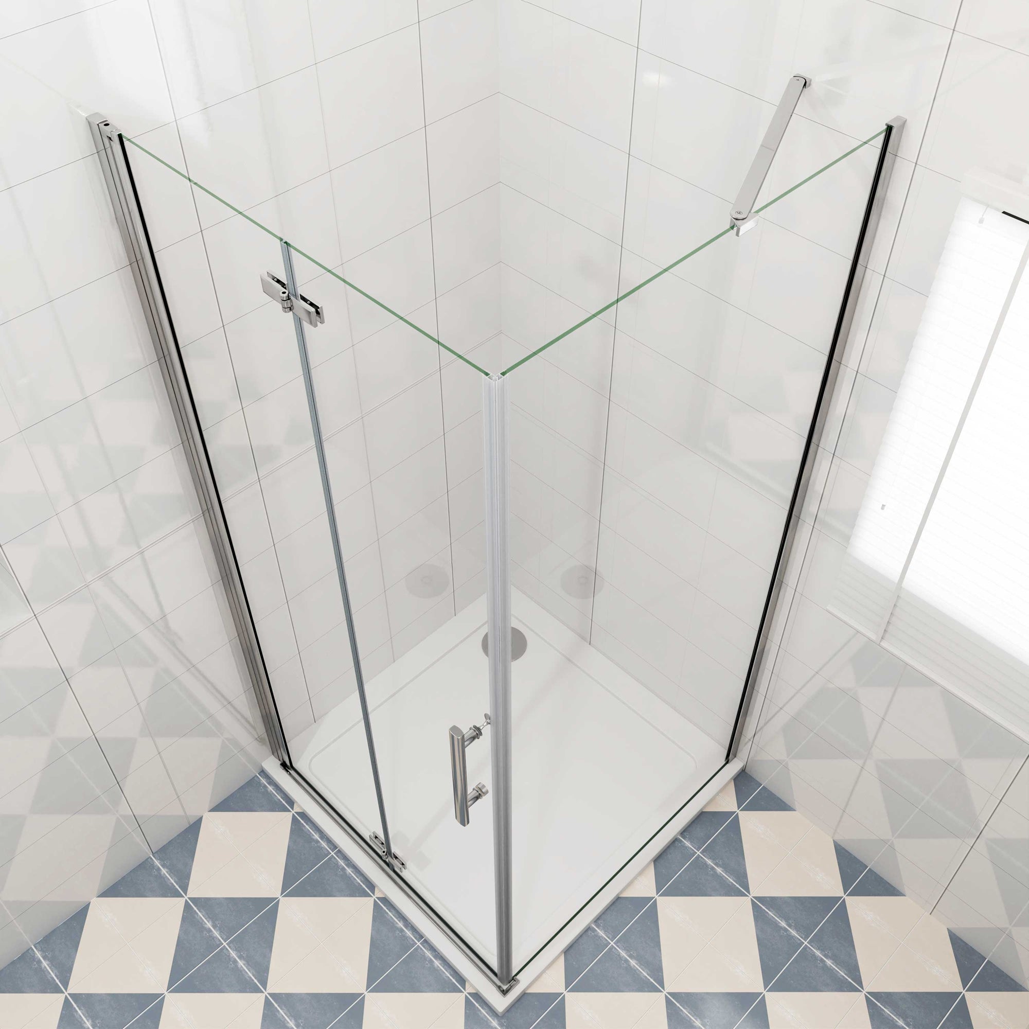 Douchecabine met vouwdeur en vaste zijwand ,NANO EasyClean veiligheidsglas,B:76xD:80x185cm,50cm Stabilisatiestang
