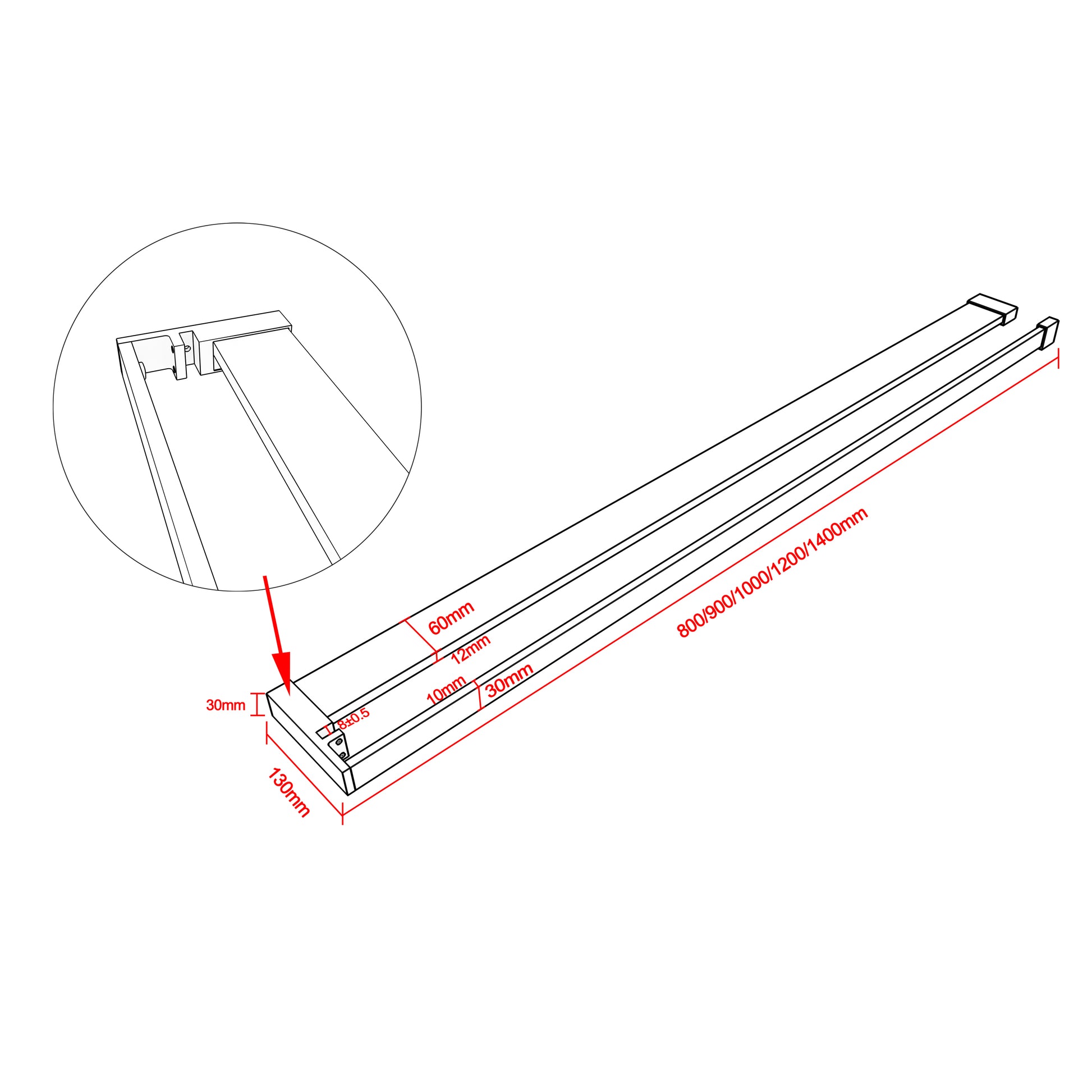 Moderne inloopdouche Hoogte 200cm - Praktisch design 8mm makkelijk schoon te maken gehard glas met planchet - Mat zwart frame - Eenvoudig te installeren