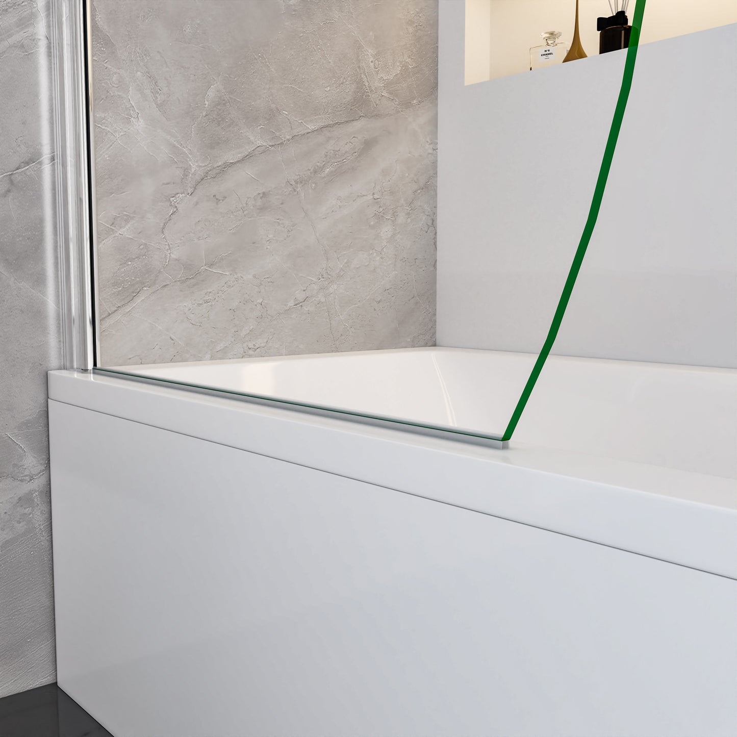 Kwartrond draaibaar pendel badwand 100x140cm, 180 graden draaibaar, 8 mm helder gehard veiligheids glas easyclean, 40 cm handdoekstang