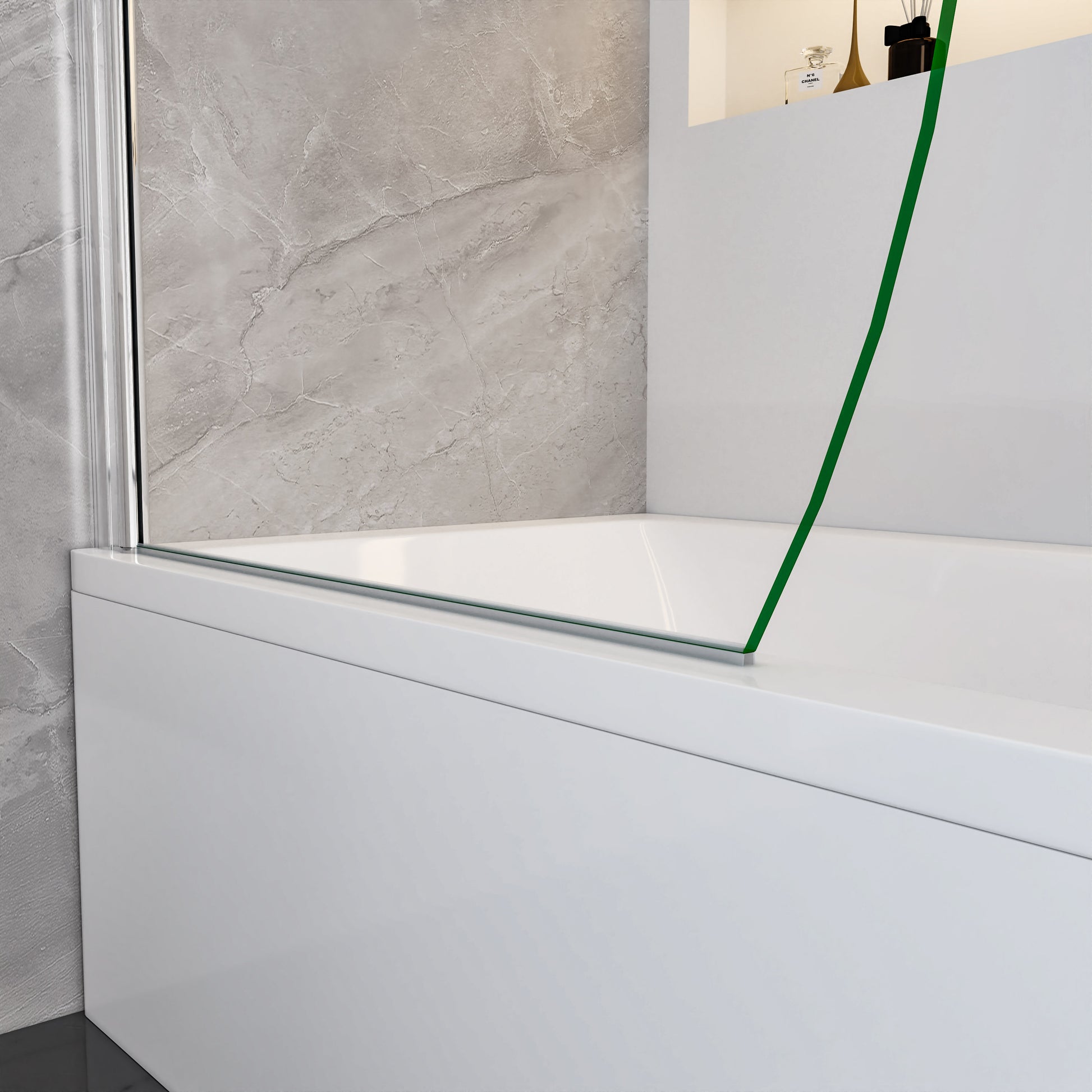 Kwartrond draaibaar pendel badwand 100x140cm, 180 graden draaibaar, 8 mm helder gehard veiligheids glas easyclean, 40 cm handdoekstang
