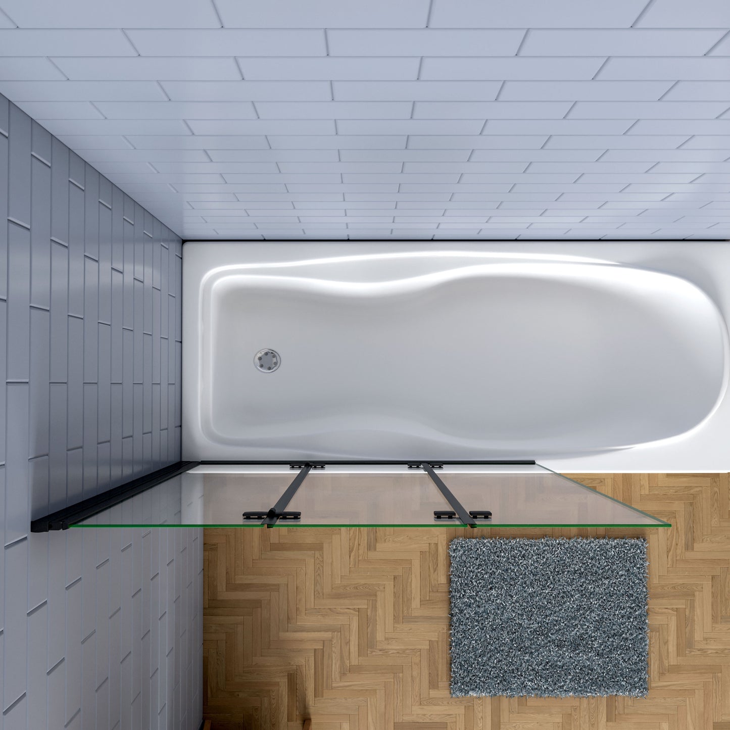 3-delig zwart opklapbaar badscherm, douchescherm, 130 x 140 cm, douchewand, badopzetstuk