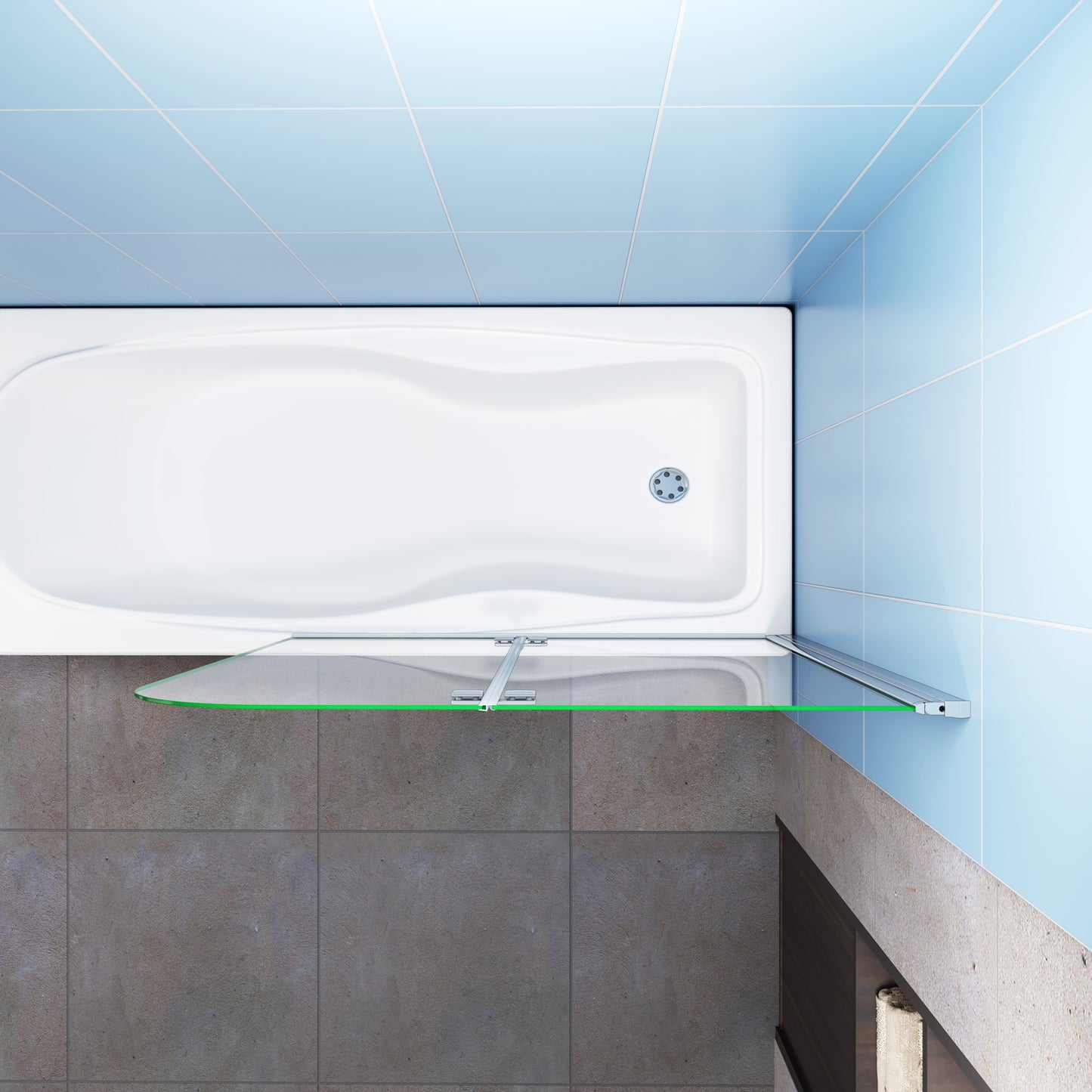 2-delig draaibaar inklapbaar 140cm hoog(diverse maten ),6 mm helder antikalkbehandeling helder veiligheidsglas ,chroom profiel