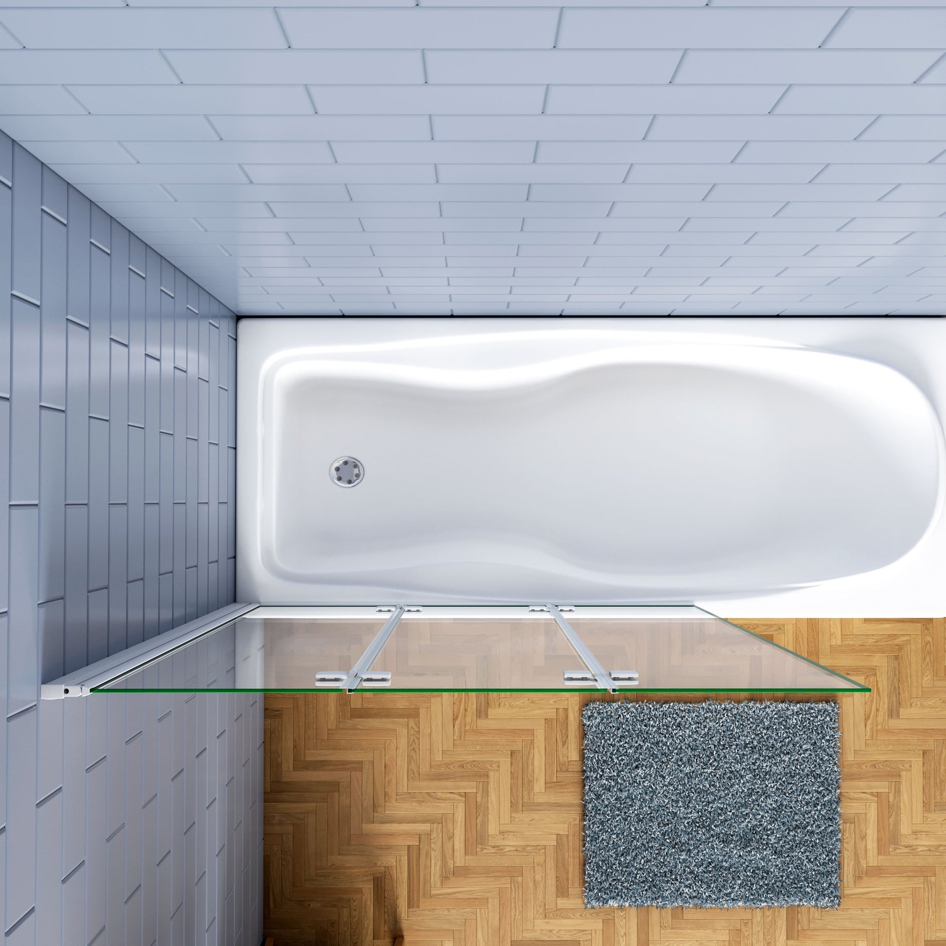 Aica Luxe Badwand 130x140cm,3-Delig Inklapbaar,6mm Transparant Easy Clean Gehard Glas,Grijs Frame,Eenvoudige Montage