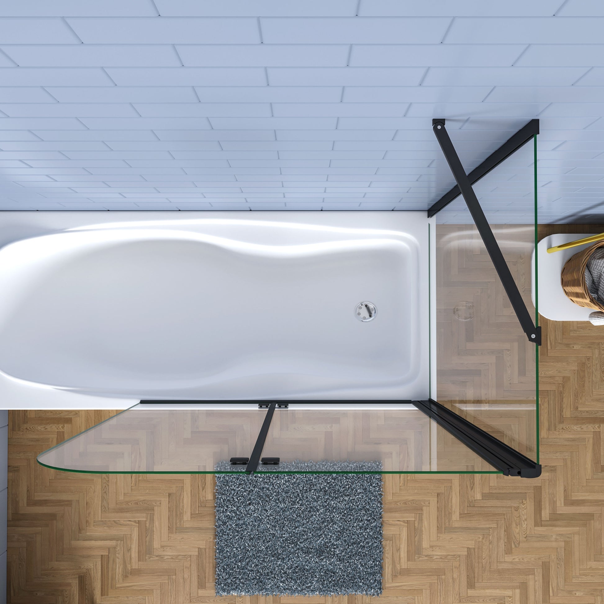 Aica luxe badscherm zwart mat 2 delig inklapbaar 90/100/110/120x65x140cm badwand 6mm easyclean glas