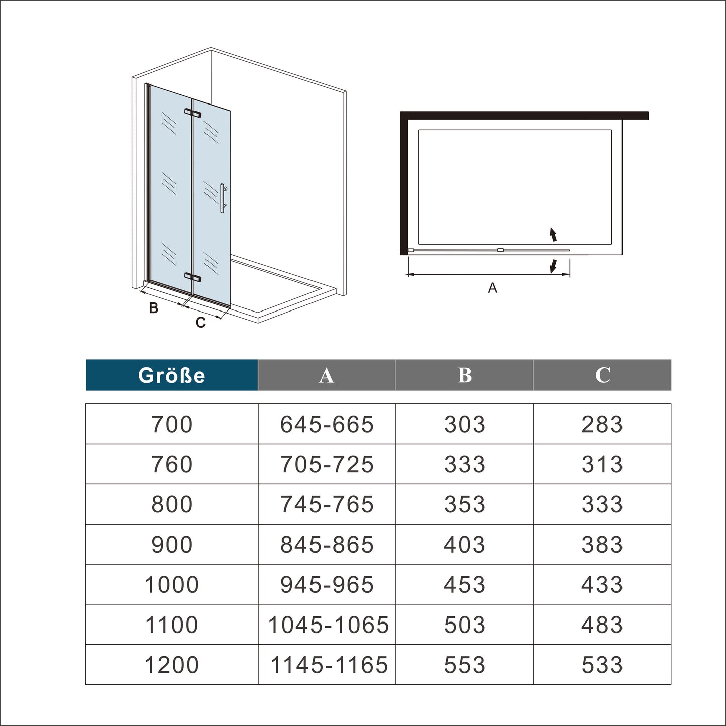 70/76/80/90/100/110/120x195cm inloopdouche Vouwdeur Mat Zwart Profiel met een matte strook,6mm NANO veiligheidsglas 180° draaibaar