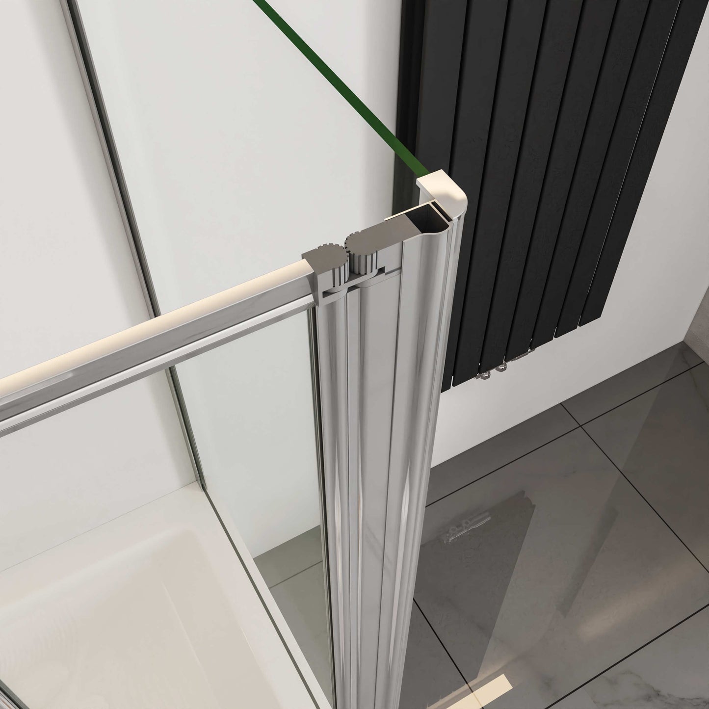 Aica Badwand 120x60/70/75/80x140cm-5-Delig Inklapbaar 4mm Gehard Glas-Gepolijst Chroom Frame