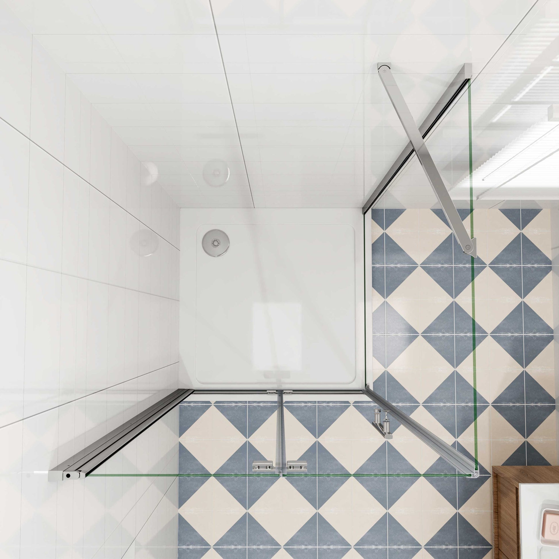 Douchecabine met vouwdeur en vaste zijwand ,NANO EasyClean veiligheidsglas,B:70xD:80x185cm,50cm Stabilisatiestang