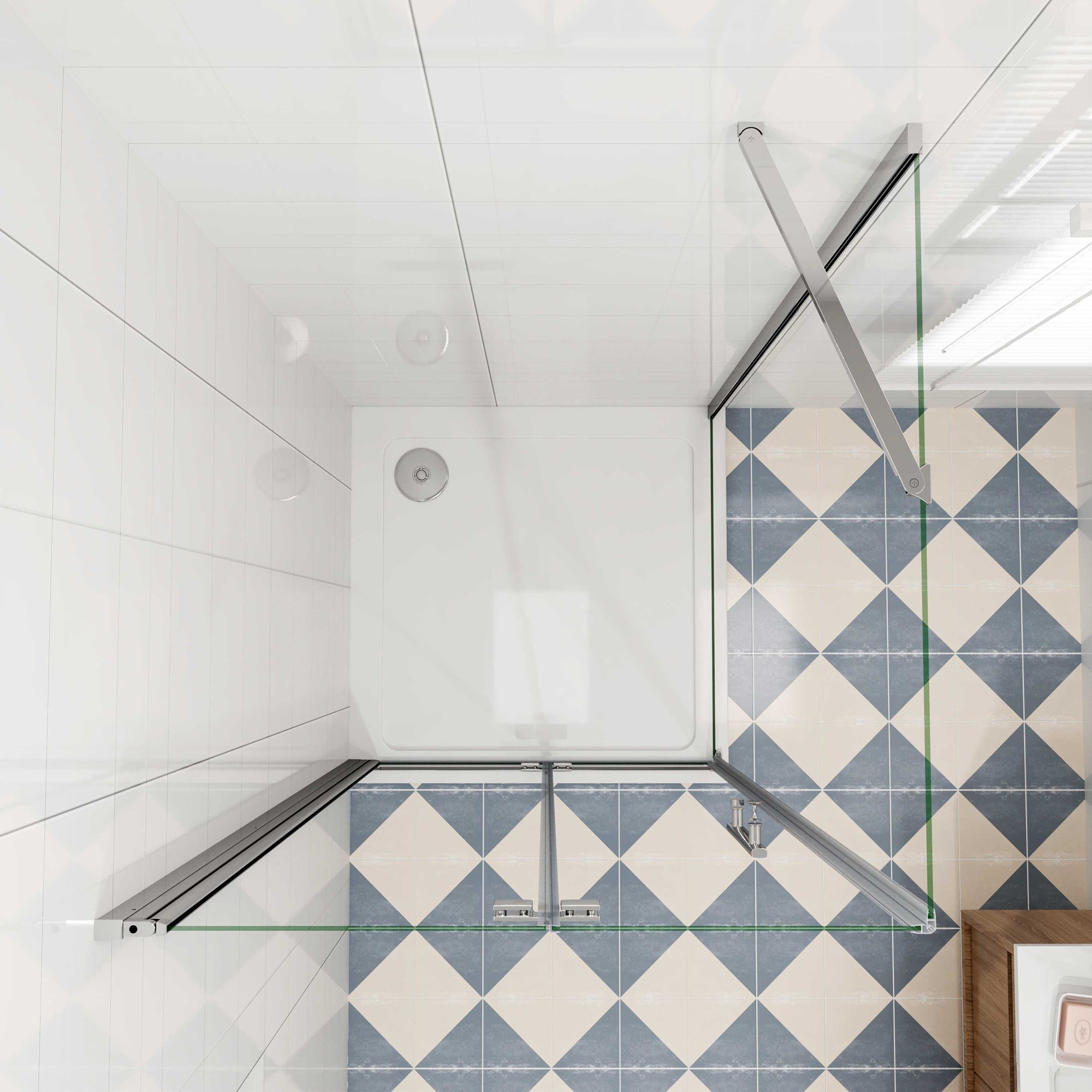 Douchecabine met vouwdeur en vaste zijwand ,NANO EasyClean veiligheidsglas,B:70xD:80x185cm,50cm Stabilisatiestang