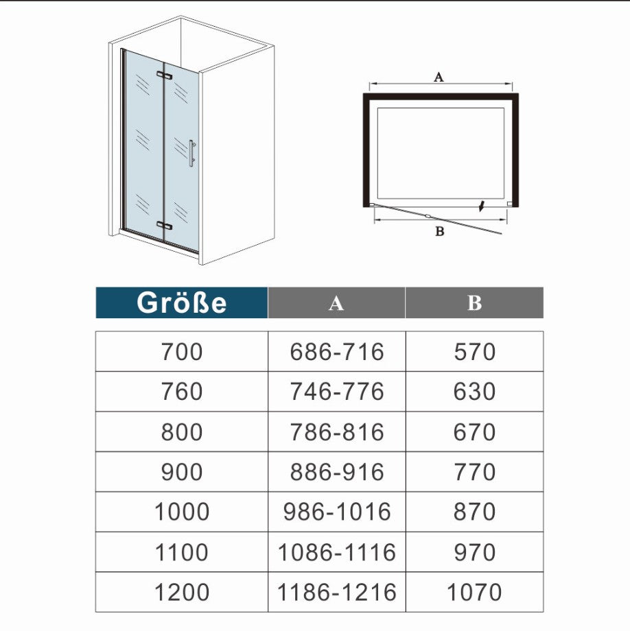 70/76/80/90/100/110/120x195cm douchedeur Vouwdeur Mat Zwart Profiel met een matte strook,6mm NANO veiligheidsglas 180° draaibaar
