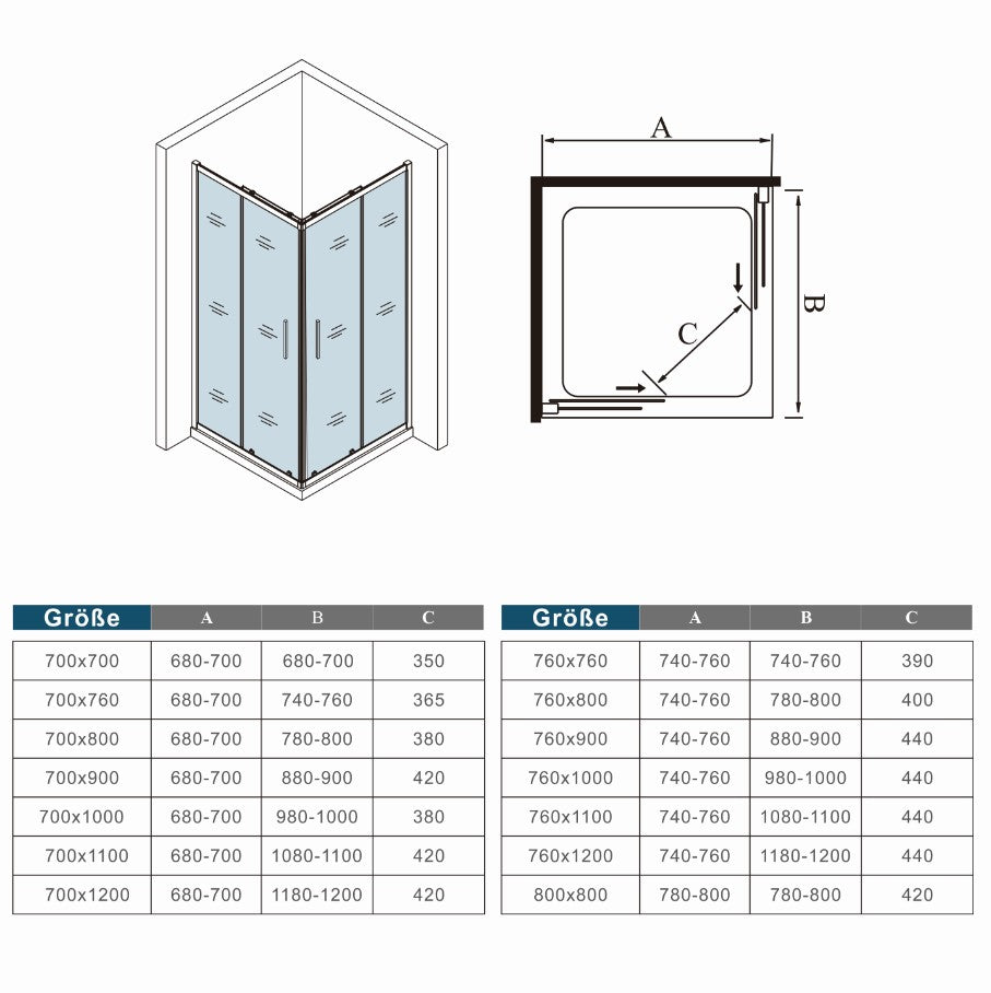 Douchecabine, 195 cm, dubbele schuifdeuren, NANO EasyClean veiligheidsglas, inclusief douchebak en afvoer