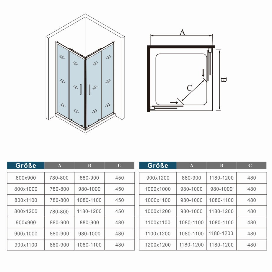 Douchecabine, 195 cm, dubbele schuifdeuren, NANO EasyClean veiligheidsglas, inclusief douchebak en afvoer