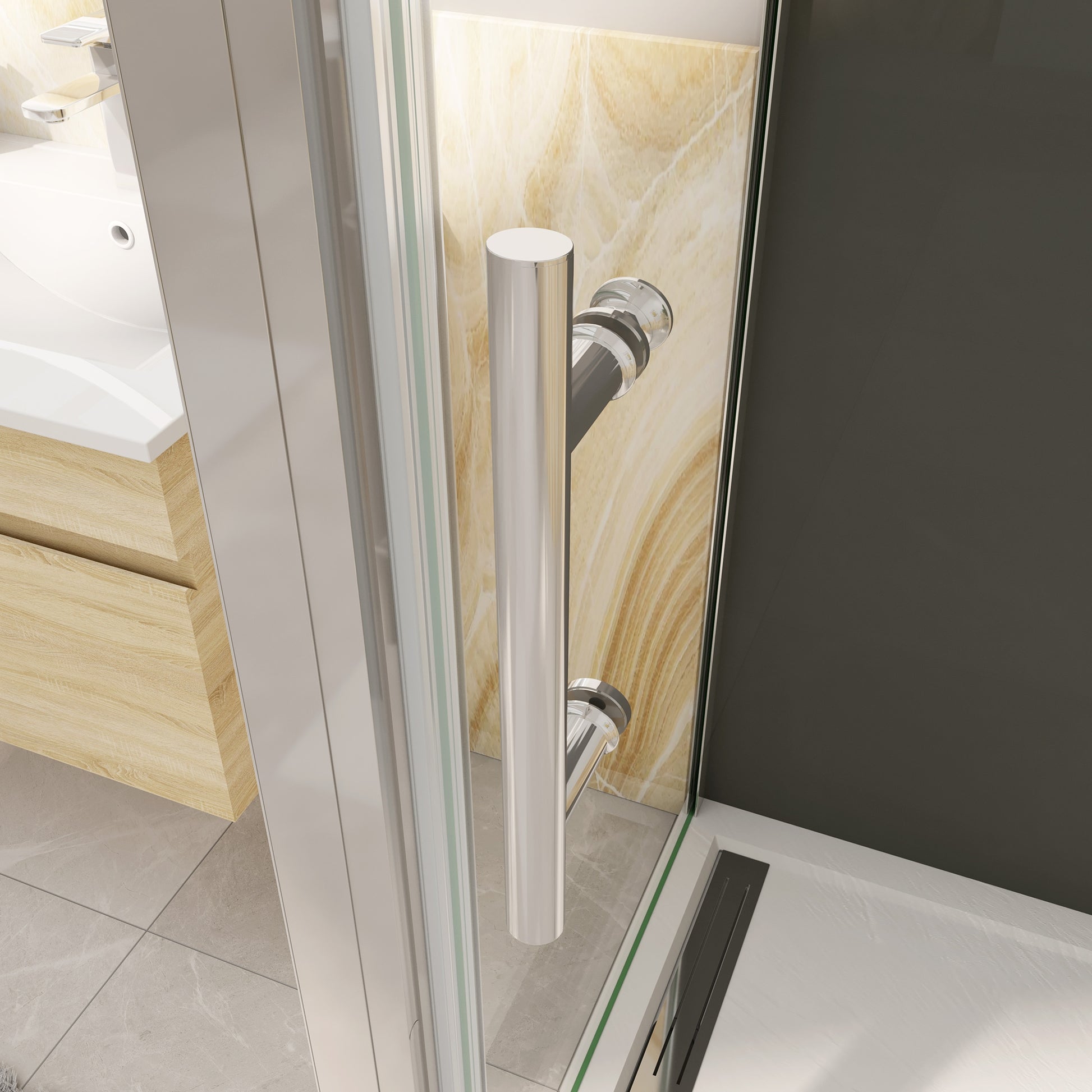 Douchecabine Draaideur+twee zijpanelen 5mm veiligheidsglas-gepolijst chroom frame