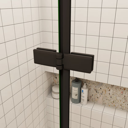 70/76/80/90/100/110/120x195cm inloopdouche Vouwdeur Mat Zwart Profiel met een matte strook,6mm NANO veiligheidsglas 180° draaibaar