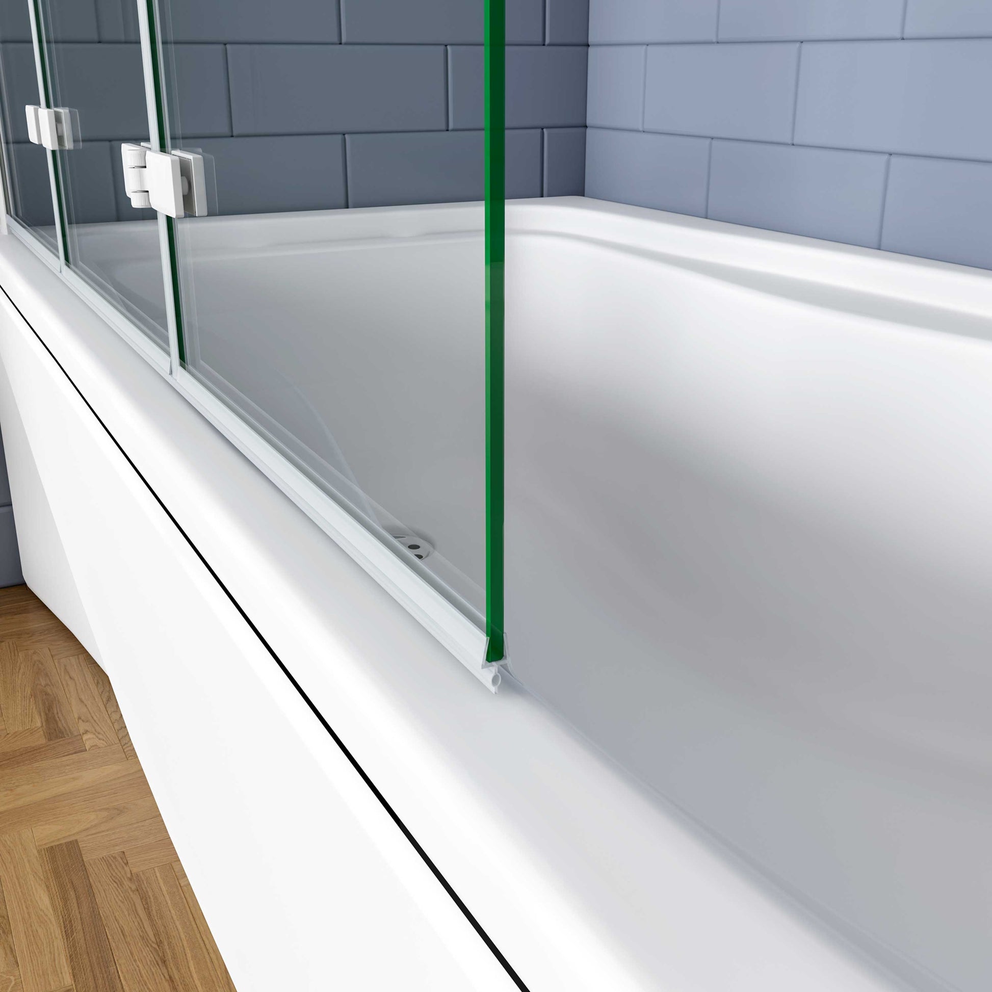 Aica Luxe Badwand 130x140cm,3-Delig Inklapbaar,6mm Transparant Easy Clean Gehard Glas,Grijs Frame,Eenvoudige Montage