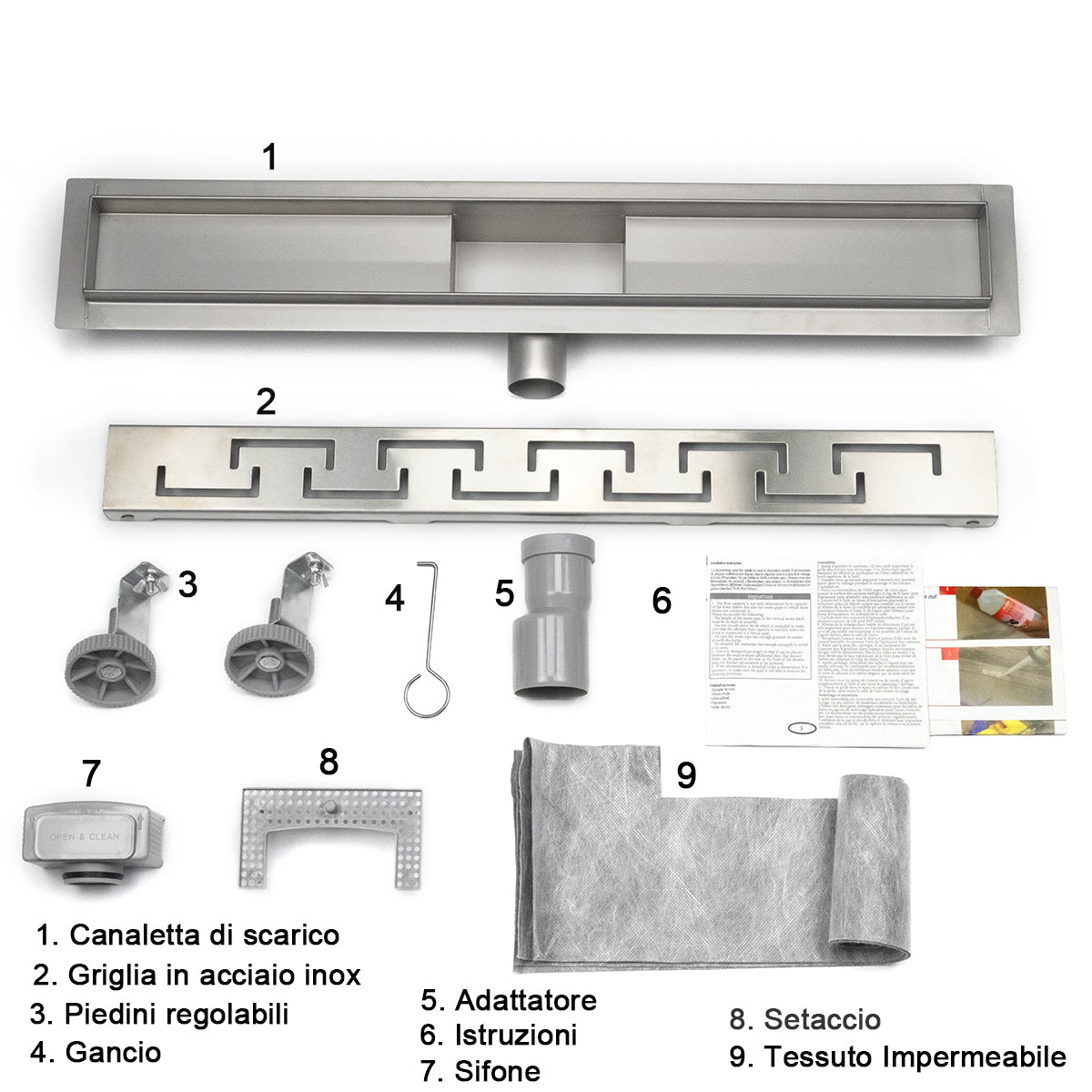 Holle design brug douchegoot, roestvrijstalen tegelbaar paneel, badkamer afvoerputje 60 70 80 90 100cm