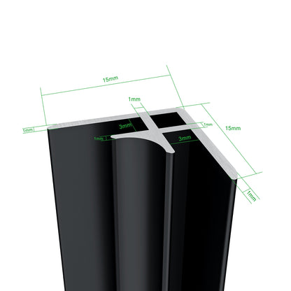 Aica B:80/90/100/120xL:Meerdere maatoptiesxH:210cm mat zwart aluminium composiet platen , 3 mm dik-Set van 3 douchewandpanelen inclusief profielen-Wandpanelen