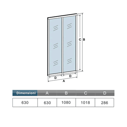 Interne scheidingswand 63x108 cm Scheidingswand 2 panelen in 4 mm transparant gehard glasprofielen in matzwarte afwerking