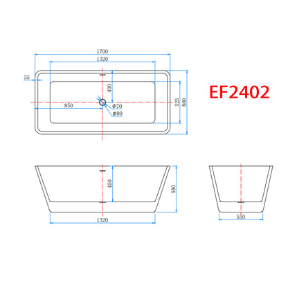 Moderne vrijstaande dubbele bad met geïntegreerde afvoer en overloop 1700x800mm