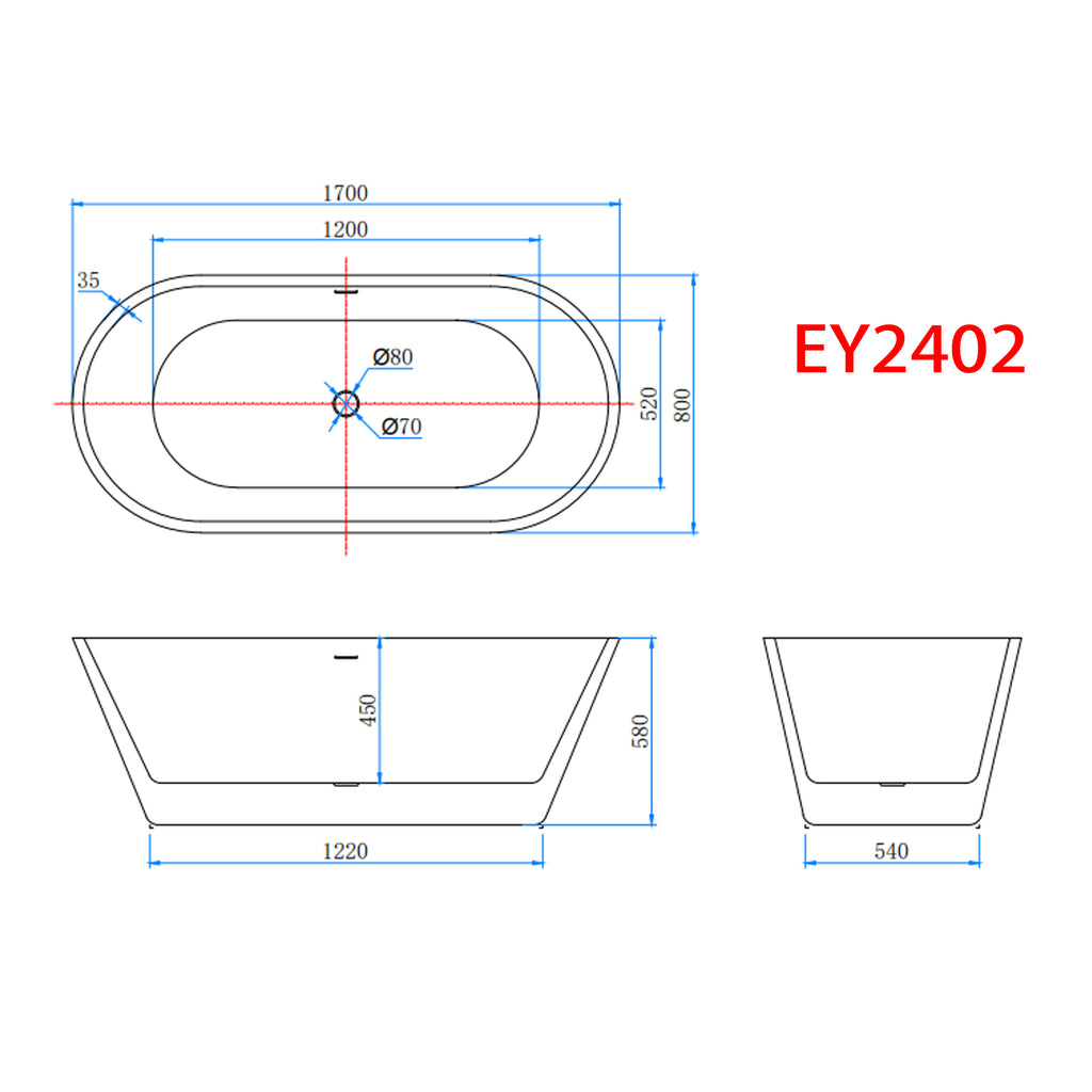 Moderne design badkamer 1700x800mm vrijstaand bad met twee uiteinden