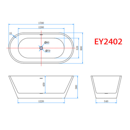 Moderne design badkamer 1700x800mm vrijstaand bad met twee uiteinden