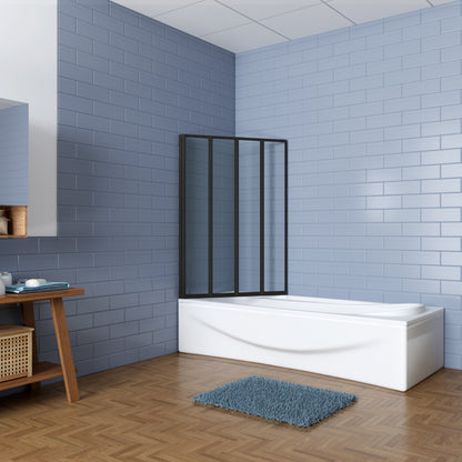 4-delig zwart opklapbaar badscherm, douchescherm, 120 x 140 cm, douchewand, badopzetstuk