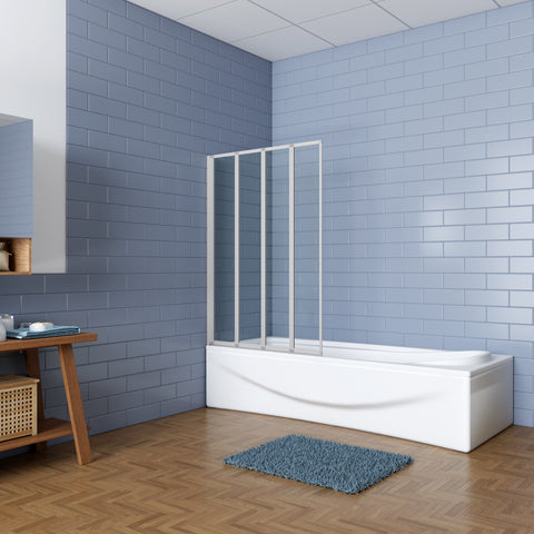 4-delig opklapbaar badscherm, douchescherm, 90 x 140 cm, douchewand, badopzetstuk
