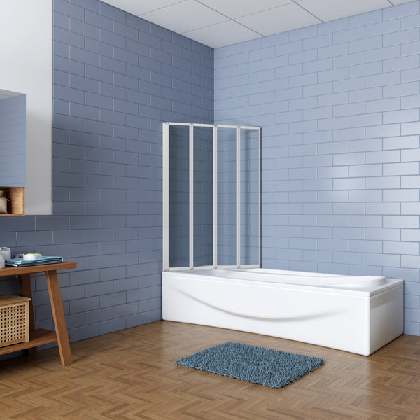 4-delig opklapbaar badscherm, douchescherm, 100 x 140 cm, douchewand, badopzetstuk