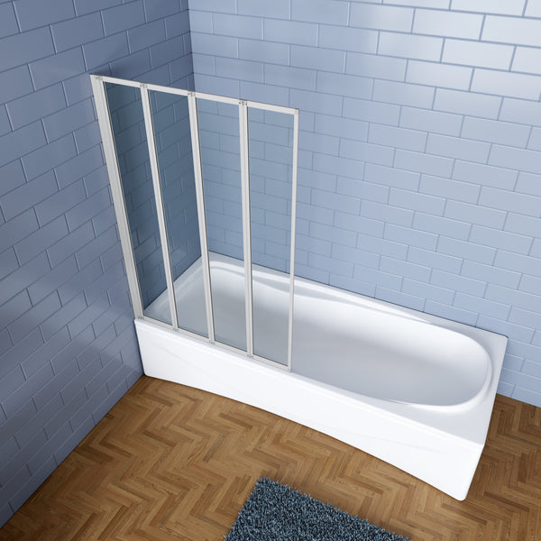 4-delig opklapbaar badscherm, douchescherm, 120 x 140 cm, douchewand, badopzetstuk