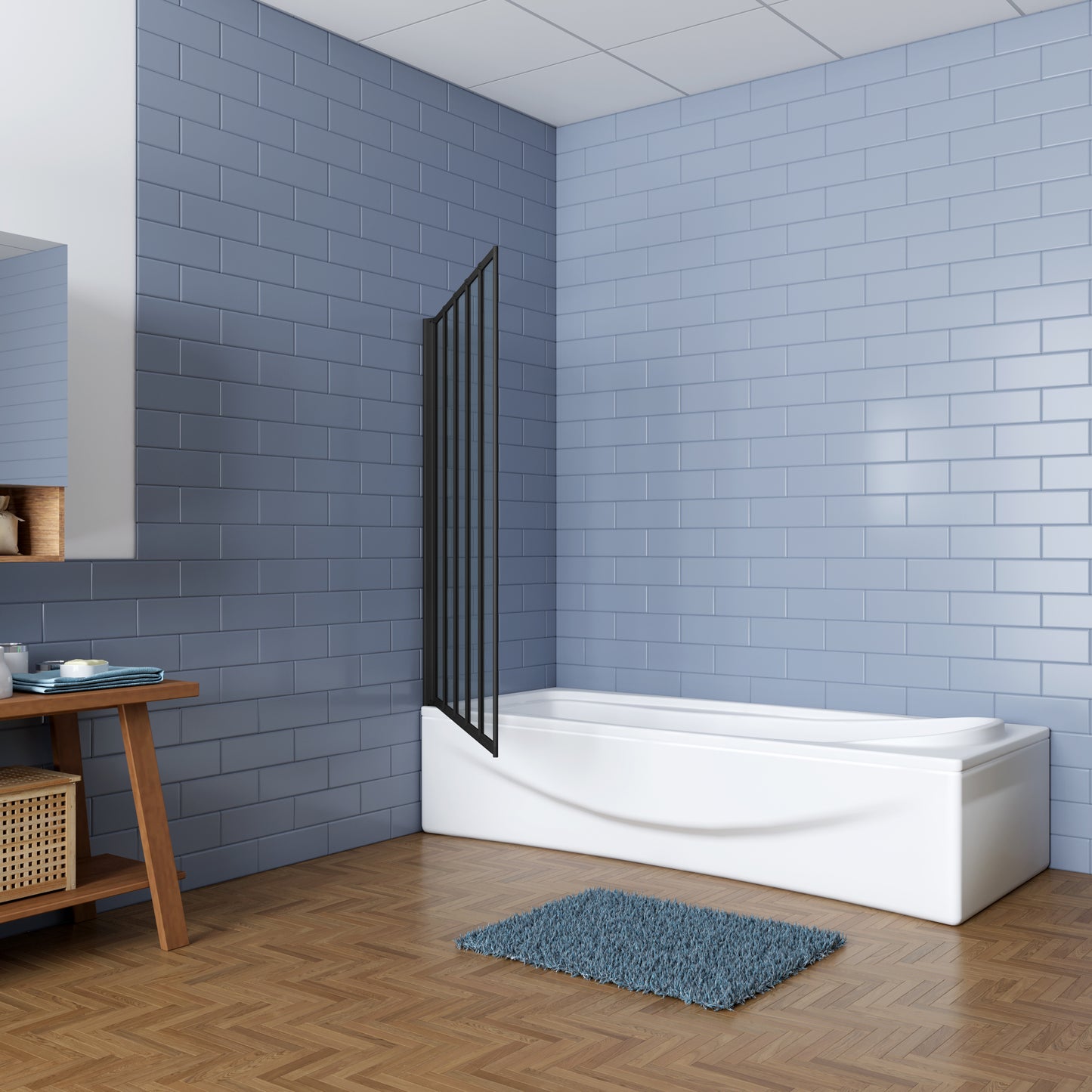 5-delig zwart opklapbaar badscherm, douchescherm, 120 x 140 cm, douchewand, badopzetstuk