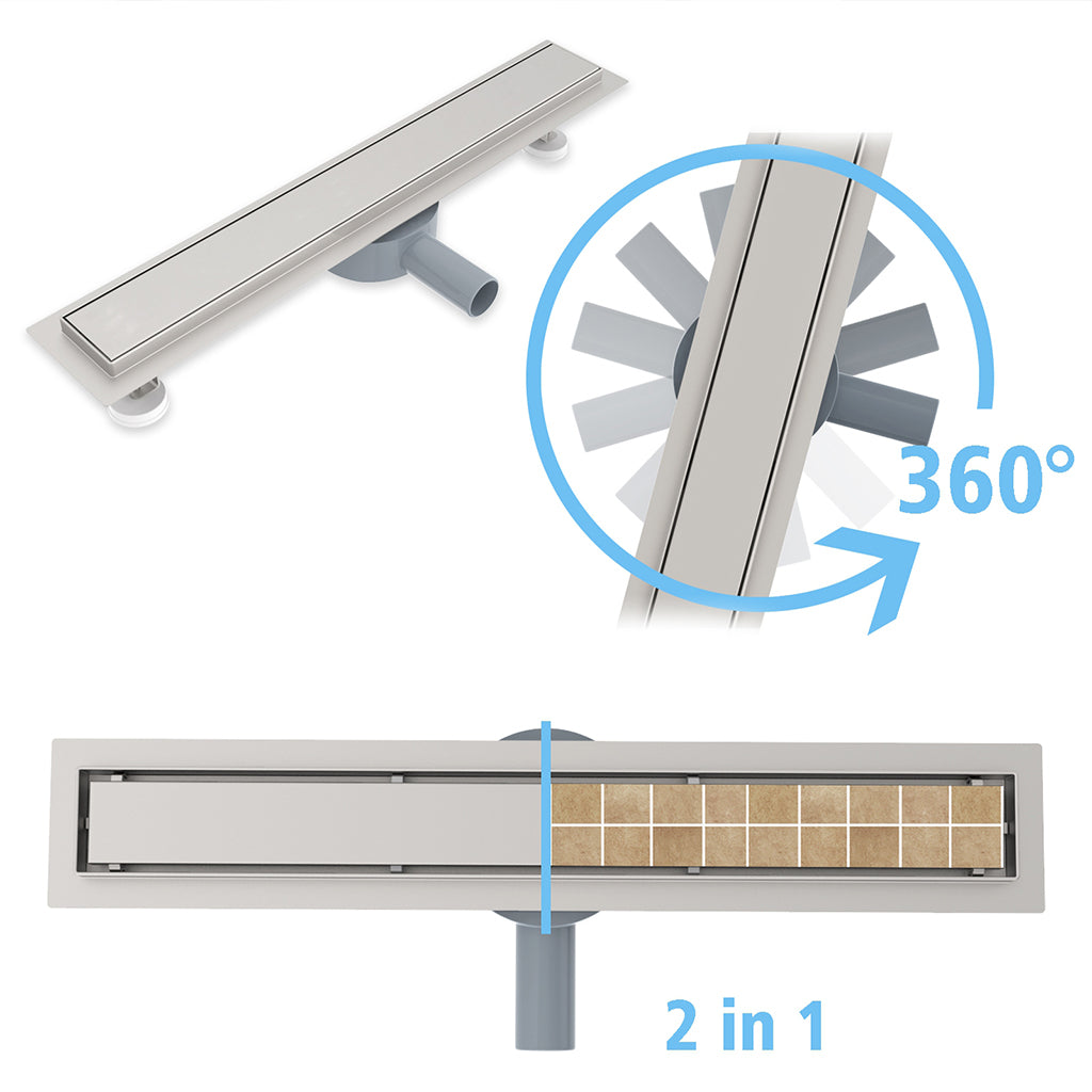 2 in 1 douchekanaal roestvrij staal tegelbaar paneel afvoerputje voor badkamer 50 60 70 80 90 cm