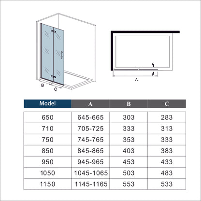 Inloopdouche 80x195cm Vouwdeur Mat Zwart Profiel 6mm NANO EasyClean veiligheidsglas