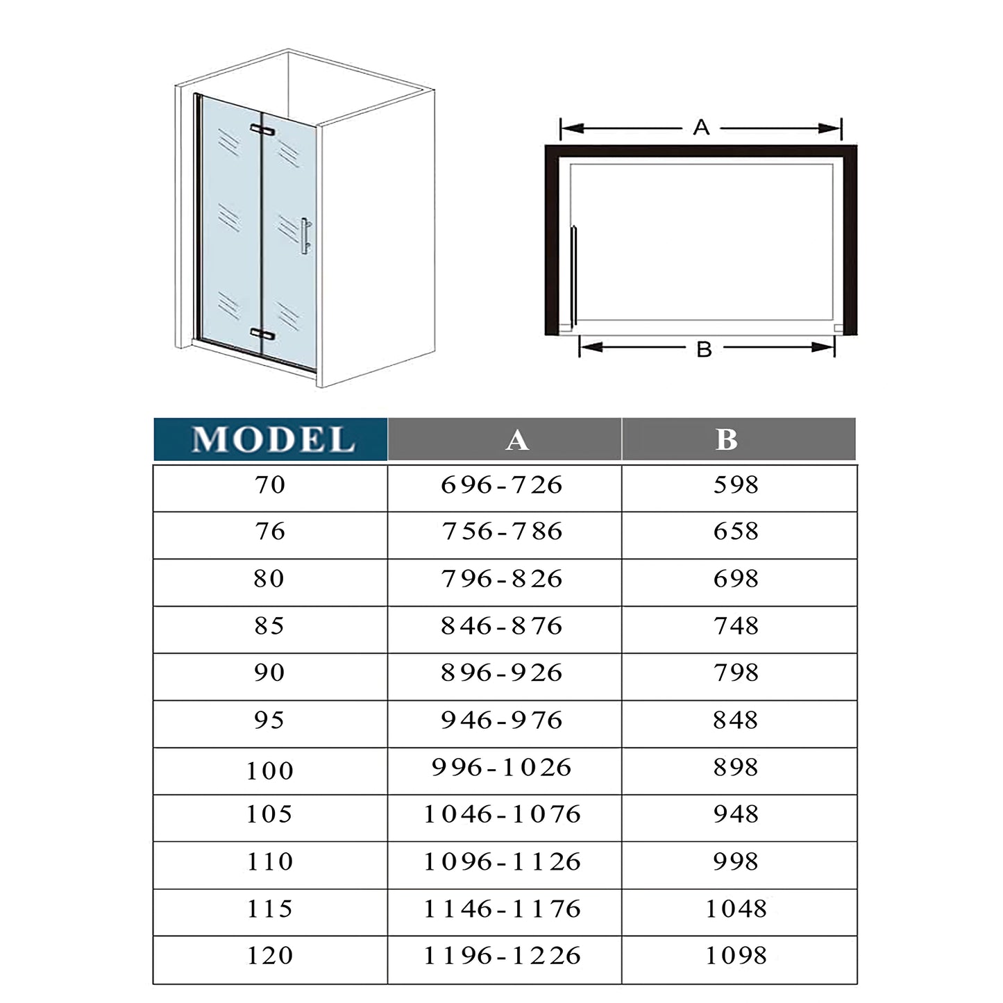 Aica Neutraal design douchedeur vouwdeur 70-76-80-90-100-110-120x185cm chroom 6mm gehard glas antikalk coating